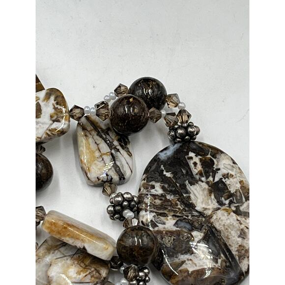 Artisan made Sterling Agate Browns, Cream, Tans, Crystal Bronzite  
necklace - Picture 8 of 11